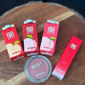 Peripera bundle: Vivid Tint Water x3, Ink Lacquer Lip Tint, Velvet Cheek blush